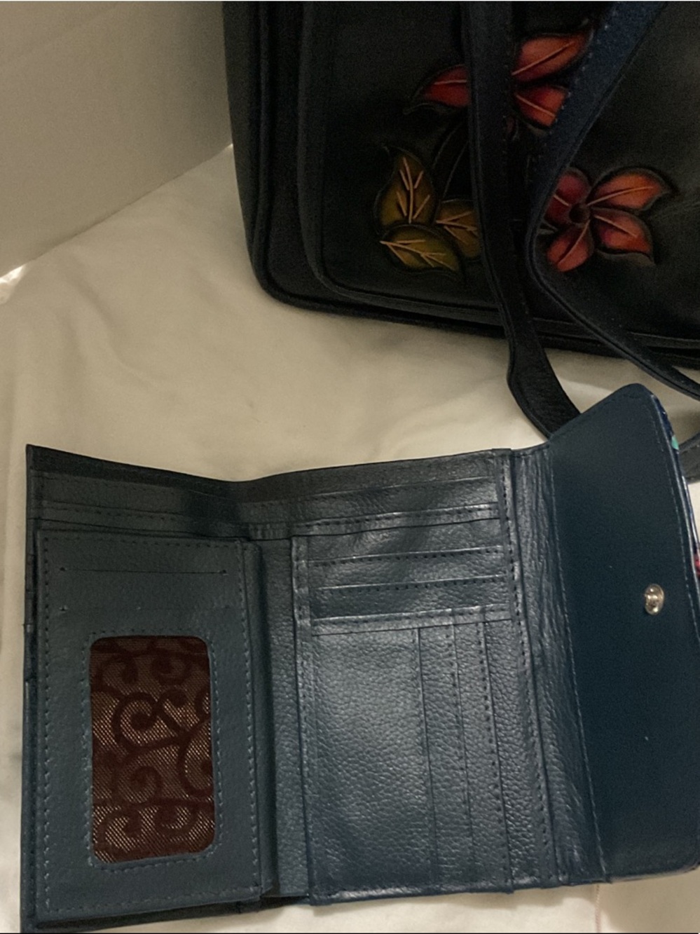 Dark blue Floral hand painted cRoss body Bag - Women's . ( free wallet) - Picture 10 of 12